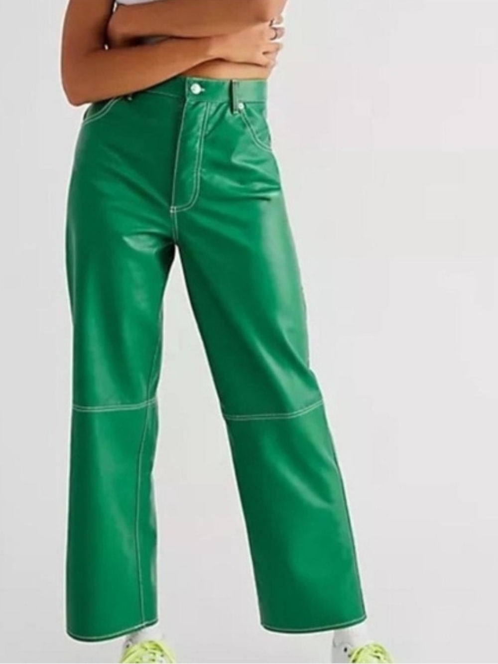 We The Free "The It Factor" Vegan Leather Pants Tan Faux Leather Wide-Leg Pants